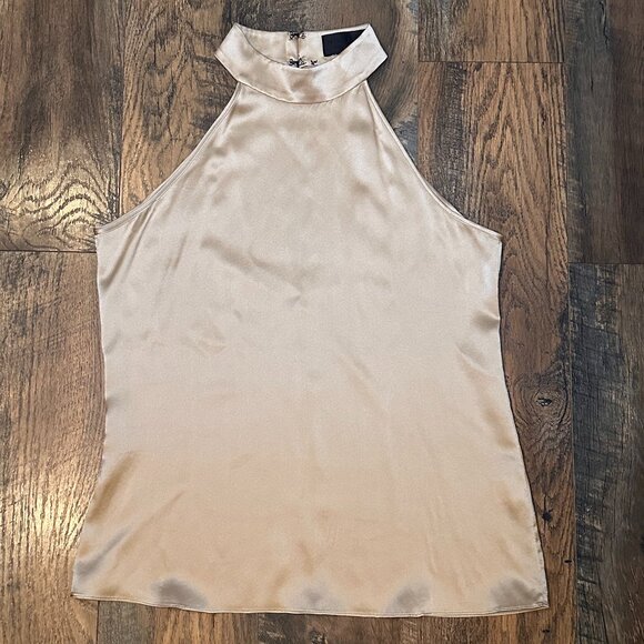 Nili Lotan 100% Silk Vara Top Gold Mock Neck halter Blouse Quiet Luxury Preppy - Picture 1 of 11